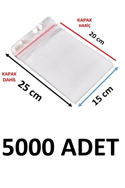 MTKardeşler 5000 قطعة 15x20+5 سم أكياس جيلاتينية شفافة لاصقة