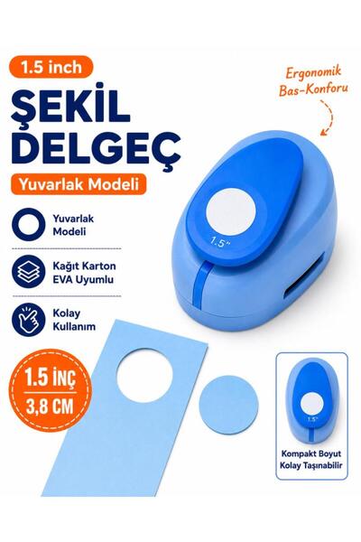 OFİSİNN Şekilli Büyük Boy Delgeç/Şekilgeç 3.8 cm Yuvarlak Mavi