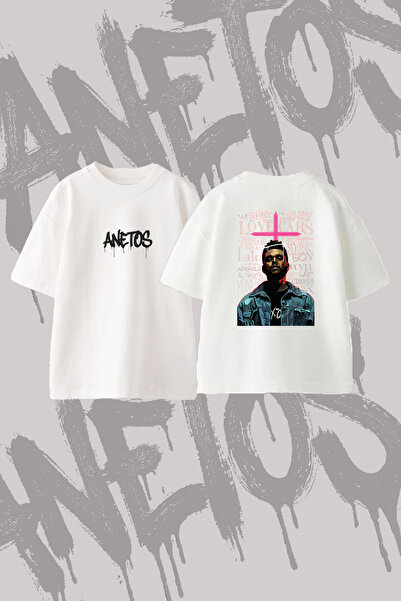 Anetos The Weeknd Starboy_1 Σχέδιο με στάμπα στην πλάτη, βαμβακερό λευκό μπλο...