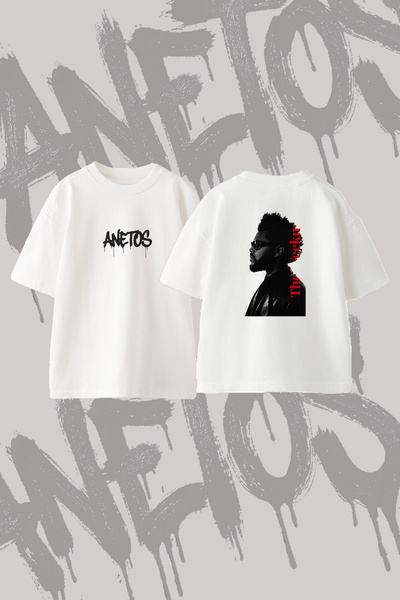 Anetos The Weeknd_74 Design Back Printed Cotton White Oversize T-Shirt