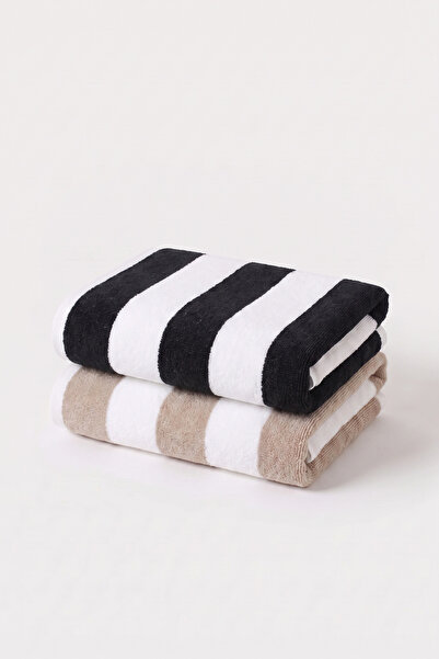 XJIM 2-Pack 100% Cotton Large Size Soft Quick-Drying Striped Beach Bath Towel...