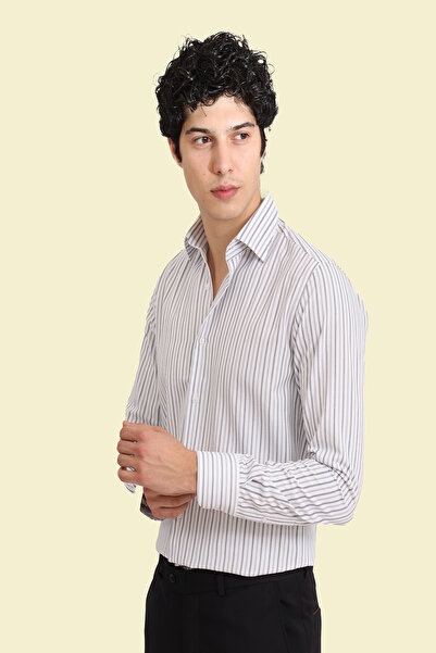 Erkek Slim Fit Uzun Kollu Kolay Ütülebilen Pamuklu Çizgili Gömlek