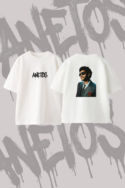 Anetos The Weeknd_100 Design Back Printed Cotton White Oversize T-Shirt