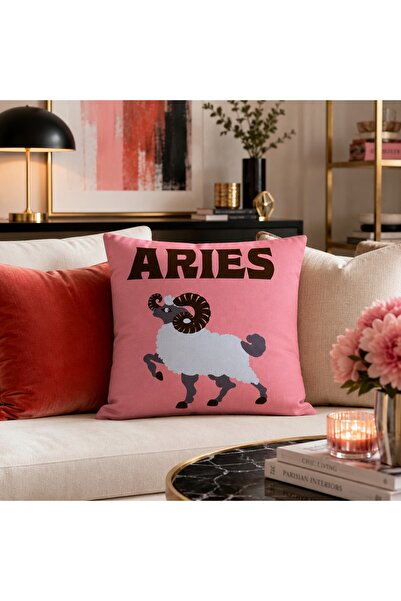 Piloji Decorative Throw Pillow Cover 43X43 cm Aries Zodiac Sign Patterned Sof...
