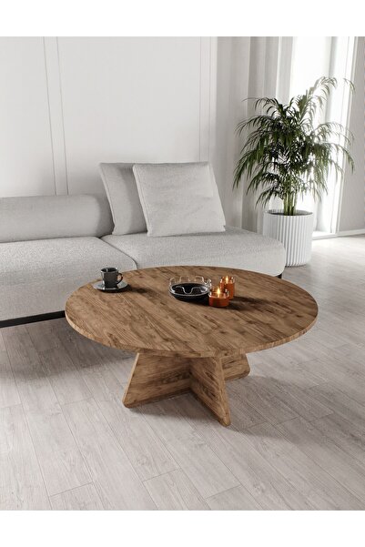 KZNMOB HOME Mush 90cm orta Sehpa - Beyaz, Ceviz, Meşe, Traverten Desenli Tama...