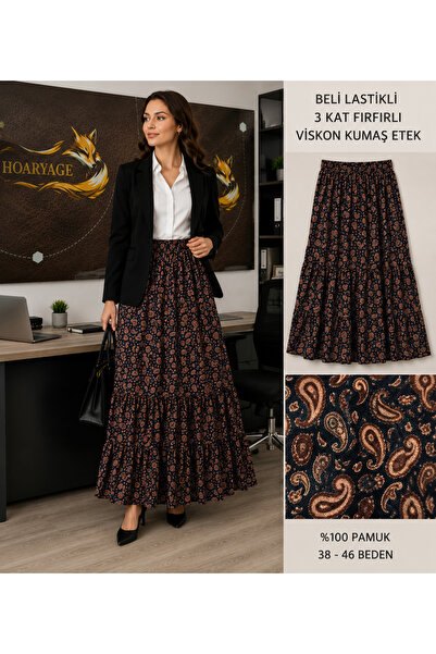 hoaryage Elastic Waist 3-Layer Ruffle Viscose Fabric Skirt, Mevlana Long Cott...