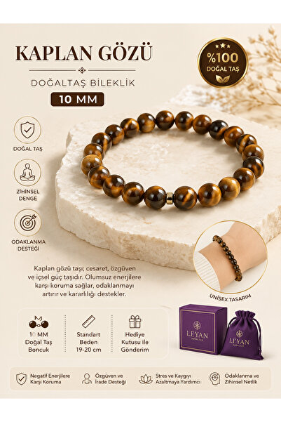 Leyandoğaltaş Leyan Doğaltaş 10 mm Kaplan Gözü Doğal Taş Bileklik – Unisex Es...