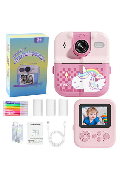LEAN Cameră foto instantanee pentru copii cu imprimantă termică unicorn, roz,...