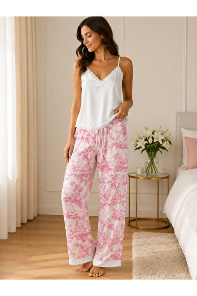 El Major Elegance Strappy Satin Pink Pajama Set