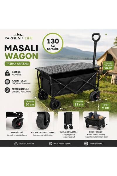 Parmend Life Katlanabilir Taşıma Arabası masa – Kamp / Plaj / Bahçe / Pazar /...