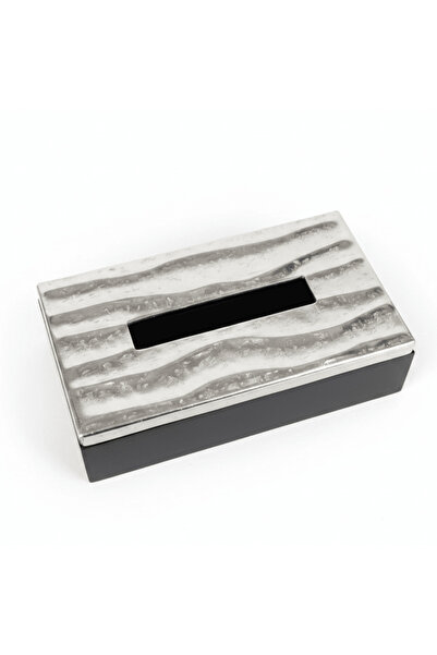 AKDC Luhpar Wave Textured Aluminum Tissue Box with Wooden Base - 23×13×7 cm