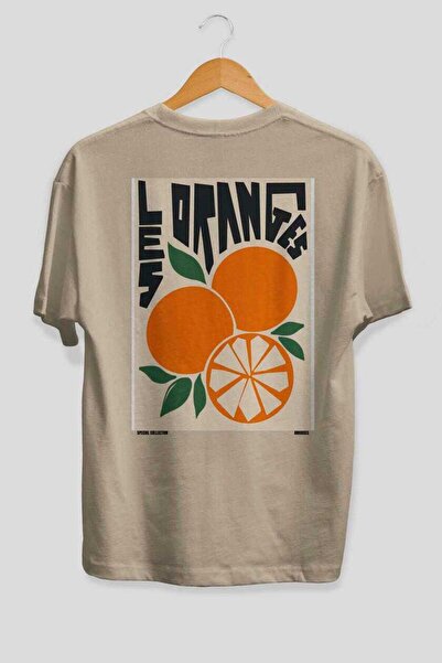 Ankhises Orange Oversize Back Printed Beige T-Shirt Unisex 100% Cotton Premiu...