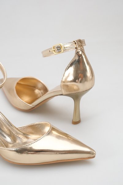 UBEYD AYAKKABI Women's Mirror Gold Pointed Toe Heeled Shoes