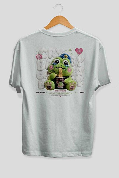 Ankhises Cry Baby Oversize bela majica sa štampanim leđima, unisex, 100% pamu...