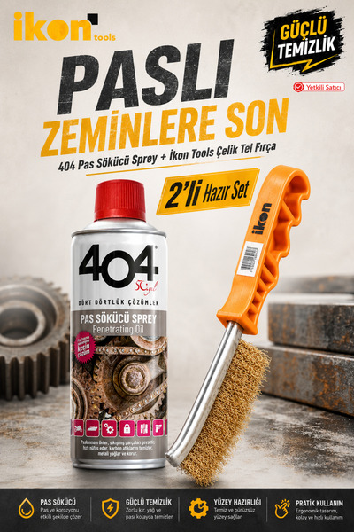 İkon Tools 404 Pas Sökücü Sprey + Çelik Tel Fırça 2’li Hazır Set Pas ve Kir T...