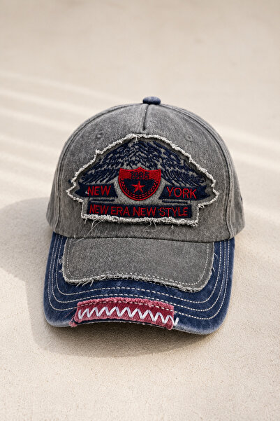 CosmoOutlet Men's Gray Vintage Distressed Baseball Cap with Adjustable Embroi...