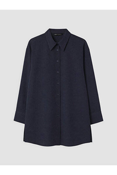 LC Waikiki Lcw Modest Navy Blue 100% Cotton Women's Shirt Tunic