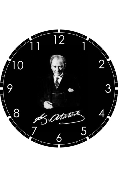 ASLAN DEKOR 50 Cm Büyük Boy ATATÜRK Duvar Saati | 4 mm Temperli Cam | UV Bask...