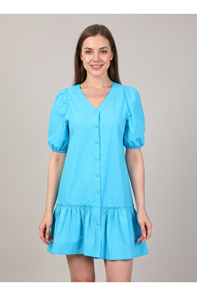 gökçesu Women's V-Neck Watermelon Sleeve Layered Casual Summer Dress