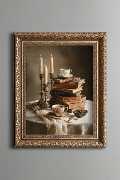 epiqart Candlelight Book and Coffee - Vintage Patterned Table Lamp - Thick Model