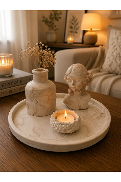Sisay Home Dekoratif Mermer Desenli Tepsi Seti – Vazo, Kız Büst Biblo ve Muml...