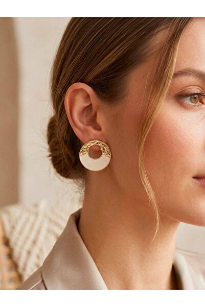 VAREVİA Gold Detailed Circle Earrings