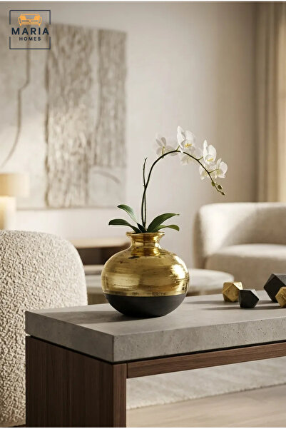 MARIA HOMES Modern Decorative Flower Vase with Gold-Tone Finish, Rounded Body...