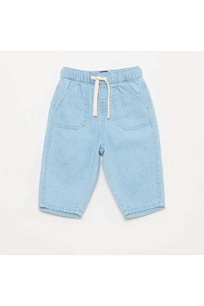 KIABI Relaxed Fit Plain Trousers with 2 Patch Pockets BLUE