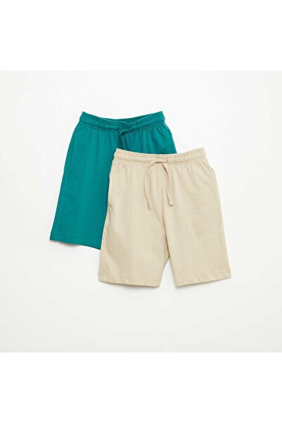 KIABI 2-Pack of Solid Color Cotton Jersey Shorts BEIGE