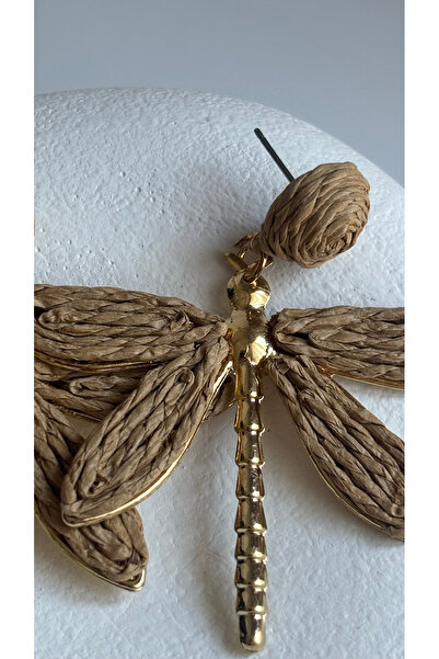 BHR AKSESUAR Brown Dragonfly Wicker Earrings (6 cm)