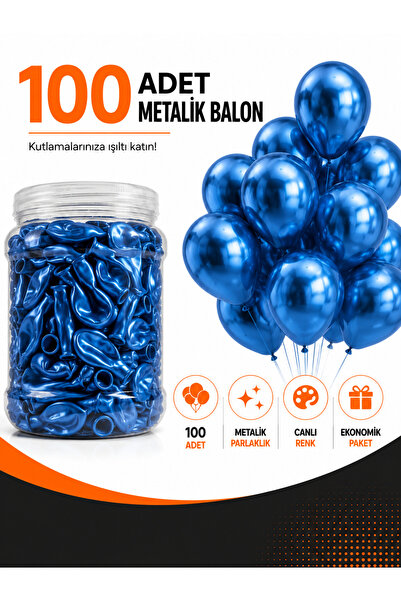 Zeyn Gross Metalik Balon 100'lü Kavanoz Paket | Parlak Renkli Parti Süs Balon...