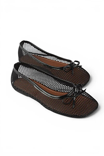 RoseVeno Black Bow Detailed Mesh Women's Ballerinas