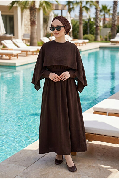Kirazca Butik Women's Shawl-Looking Cape Detailed Hijab Dress