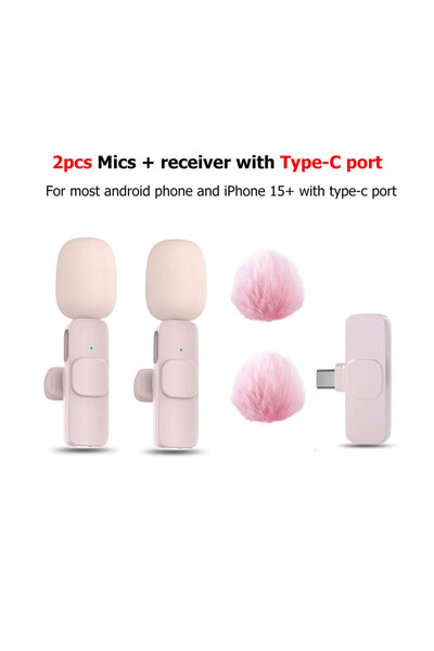Choice3 2mic Pink New Pink K60 Plug and Play Wireless Lavalier Microphone Por...