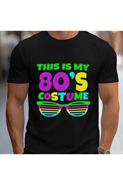 Astogria13 Muscular Man Navy Blue with 80's Costume Graphic & Text, Colorful ...
