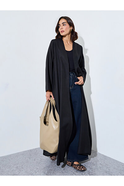 Amirah By Styli Linen Abaya With Wide Sleeve Cuff