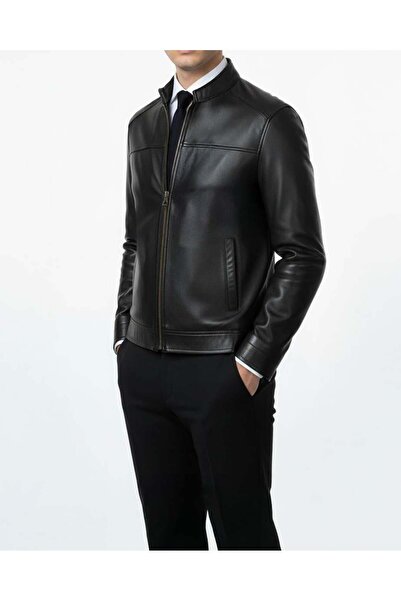 TerziAdemAltun 100% Genuine Lamb Leather Men's Coat Jacket Black T20018-01