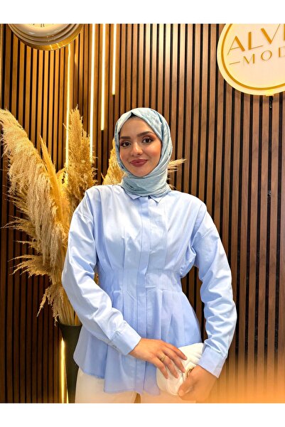 Fashionbox Nira Bel Pleated Poplin Shirt |   Blue