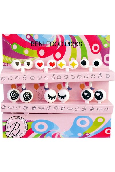 Beni World Beni Cartoon Eyes and Football fruit picks 18 pcs food pick,s mini forks, lunch box picks, bento box accessories, toothpicks, party supplies, food forks bento picks toddler mini forks kids forks