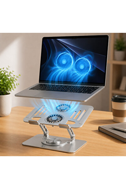Mcstorey Çift Fanlı Laptop Standı, 360° Döner Metal Notebook Standı, Yüksekli...