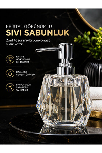 SERRA HOME Kristal Görünümlü Akrilik Sabunluk Şeffaf Sıvı Sabunluk
