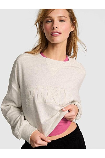 PINK Kampüs Kıvrımlı Kenar Bisiklet Yaka Sweatshirt