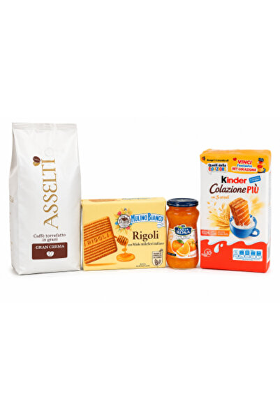 Asselti Set Italia – Boabe de cafea, Biscuiți, Gem și Kinder Snack, 4 produse...