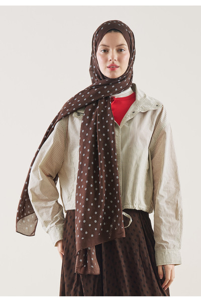 Freshscarfs Σχέδιο με μικρά πουά, Σάλι από ράμι σε χρώμα σοκολάτας