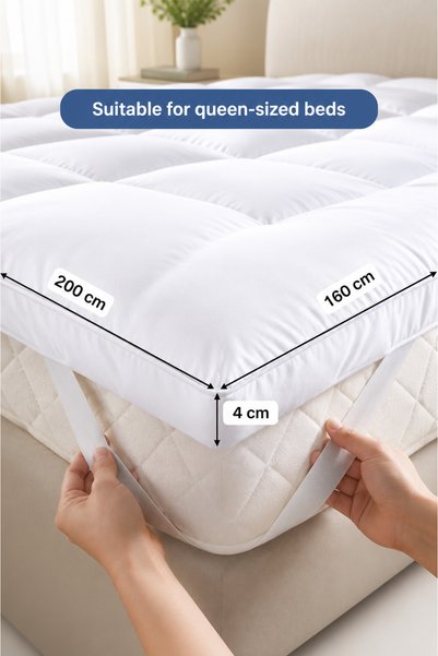 HOME AURAA Prima Microfiber Olympic Queen Size Mattress Topper-160x200x4cm-WHITE
