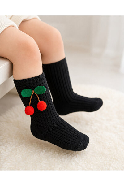 ESES BEBE جوارب قطنية للركبة من نوع Cherry Pompon للفتيات الصغيرات من عمر 0-5...