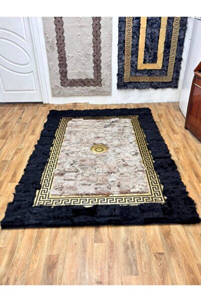 SANCAK DERİ HALI GOLD DETAYLI SİYAH & BEJ TOSKANA HALI