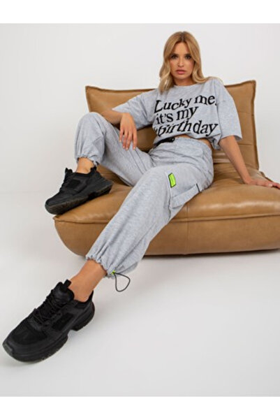 BADU Compleu Dama, BADU, Bumbac, Maneca scurta, Gri, model BA-KMZ-236.01