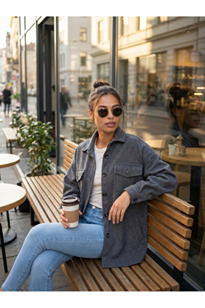 Patiskha Camasa Dama Maneca Lunga, Guler İnalt, Patiskha, Gri Casual Model Dn...