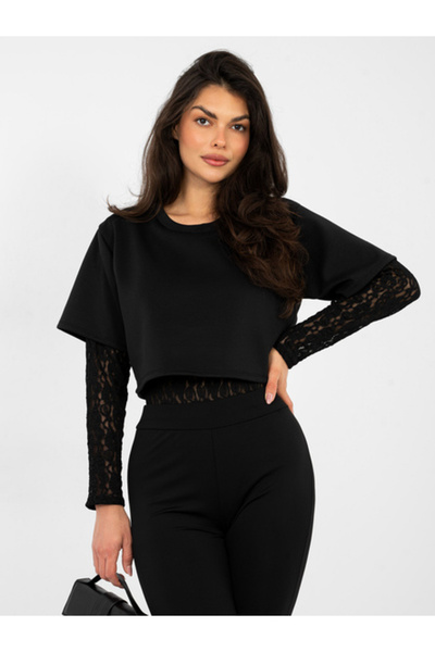 Italy Moda Body Dama Maneca lunga, Dantela, ITALY MODA, Negru Casual